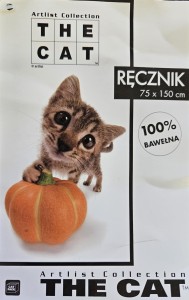 Ręcznik dziecięcy plażowy 75x150 The Cat kot z dynią